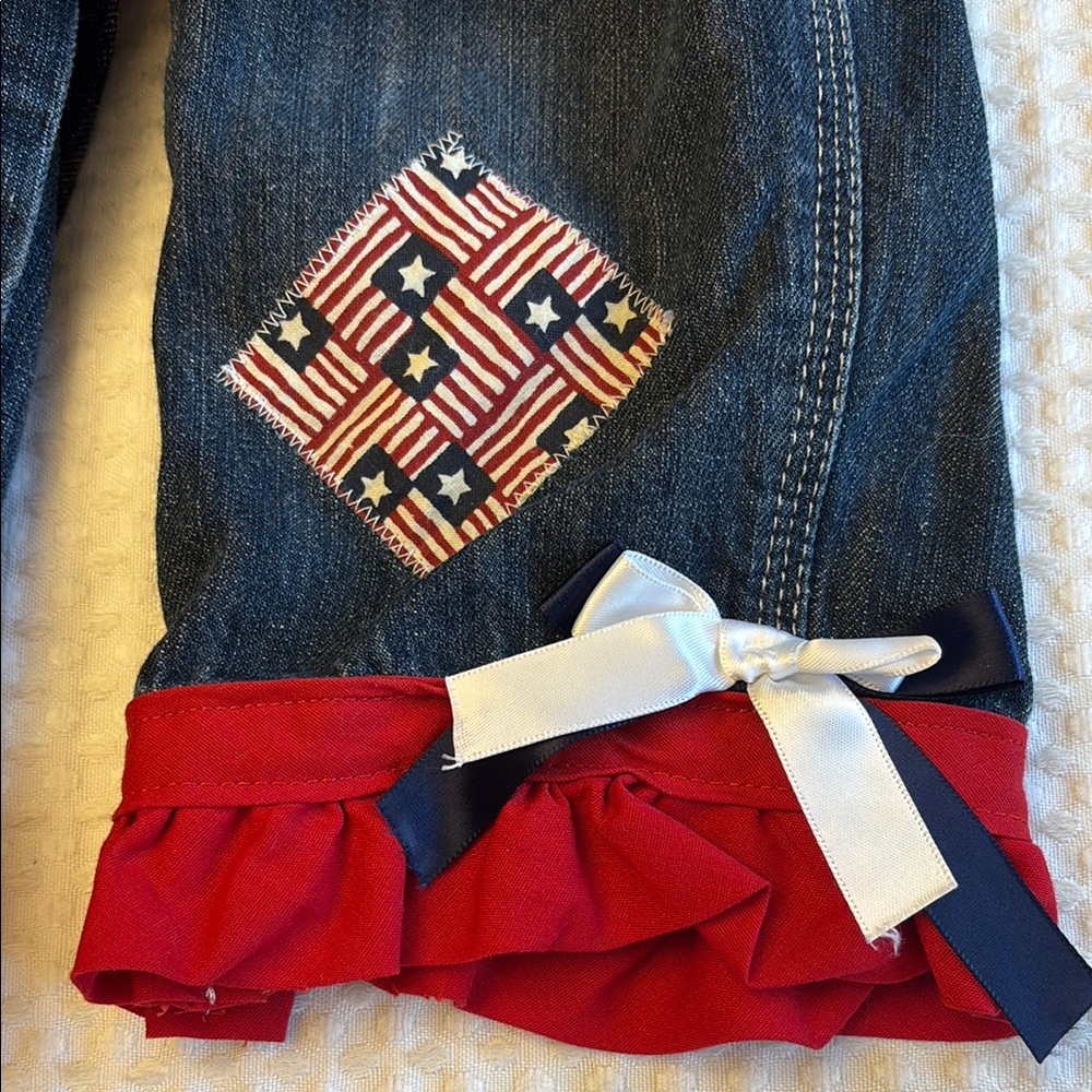 BABY GAP Red White Blue Denim Overalls Patriotic Stars Stripes Bib Skirt Ruffles - Picture 10 of 16
